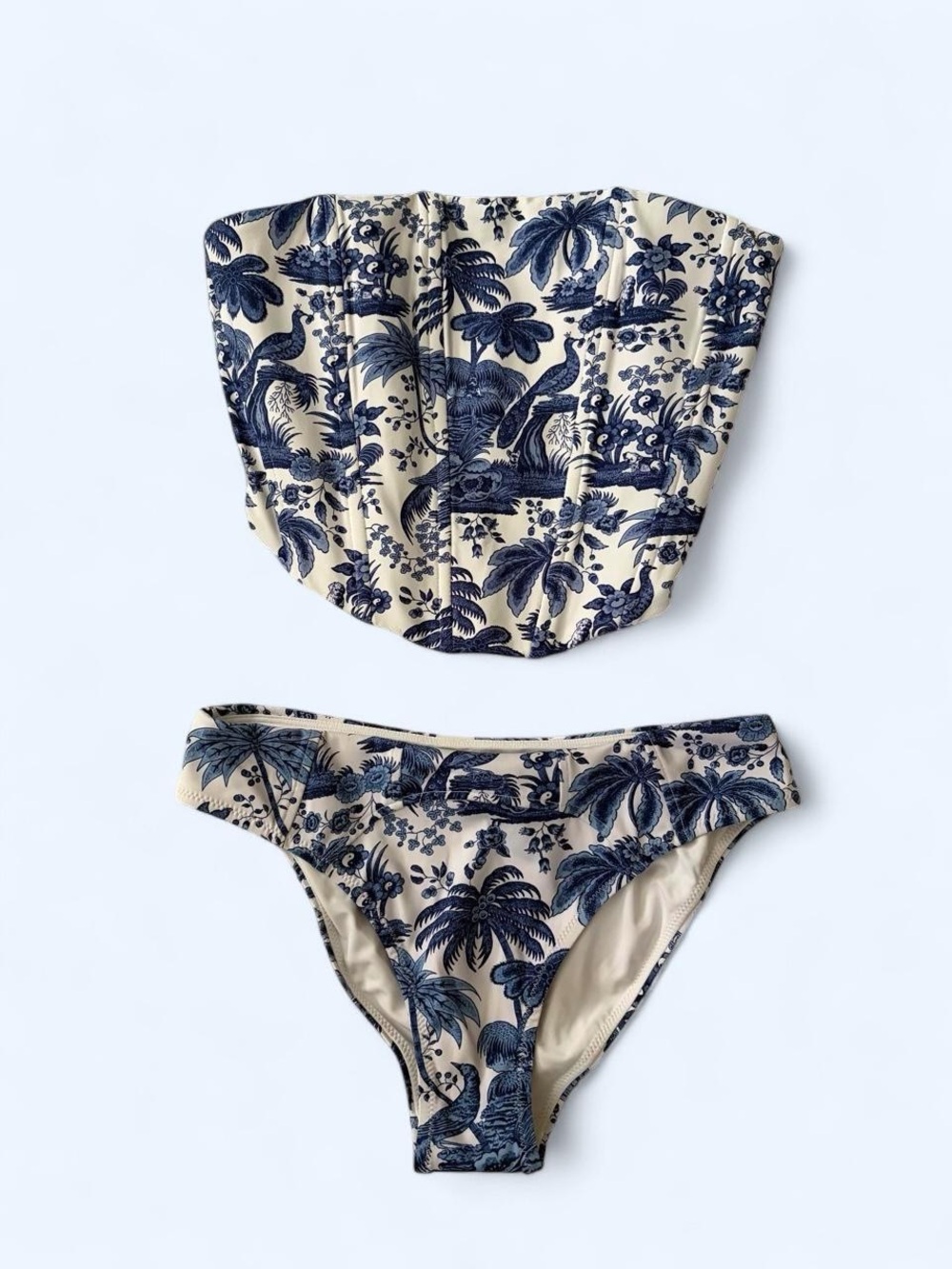 STAUD Blue Toile Corset Bikini Bathing Suit Set Size S Top XS Bottom
